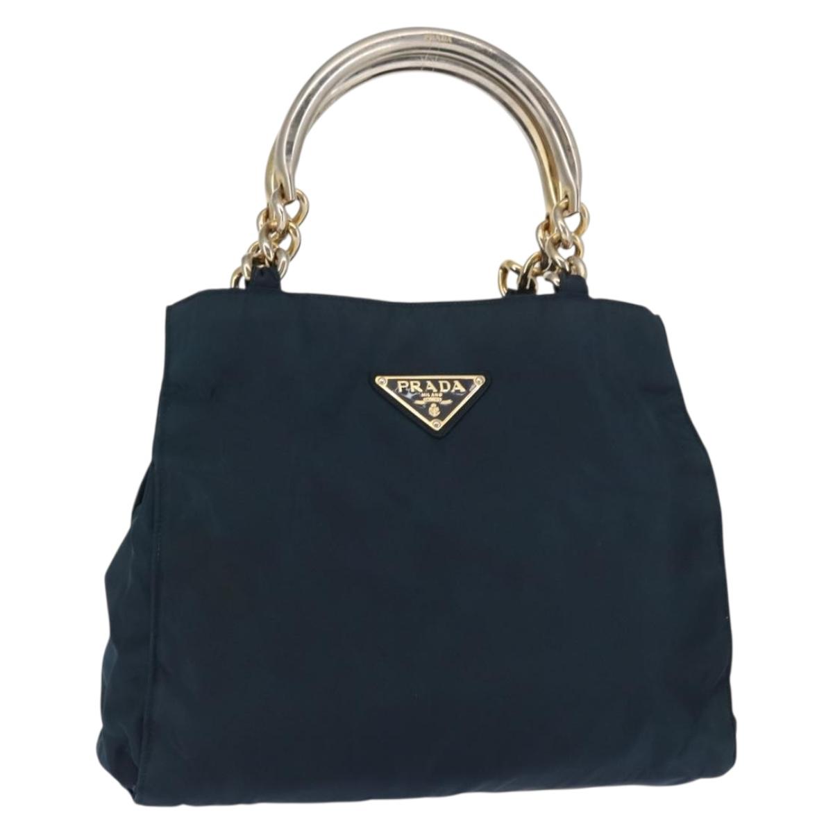 PRADA Hand Bag Nylon Blue Gold Auth 146014