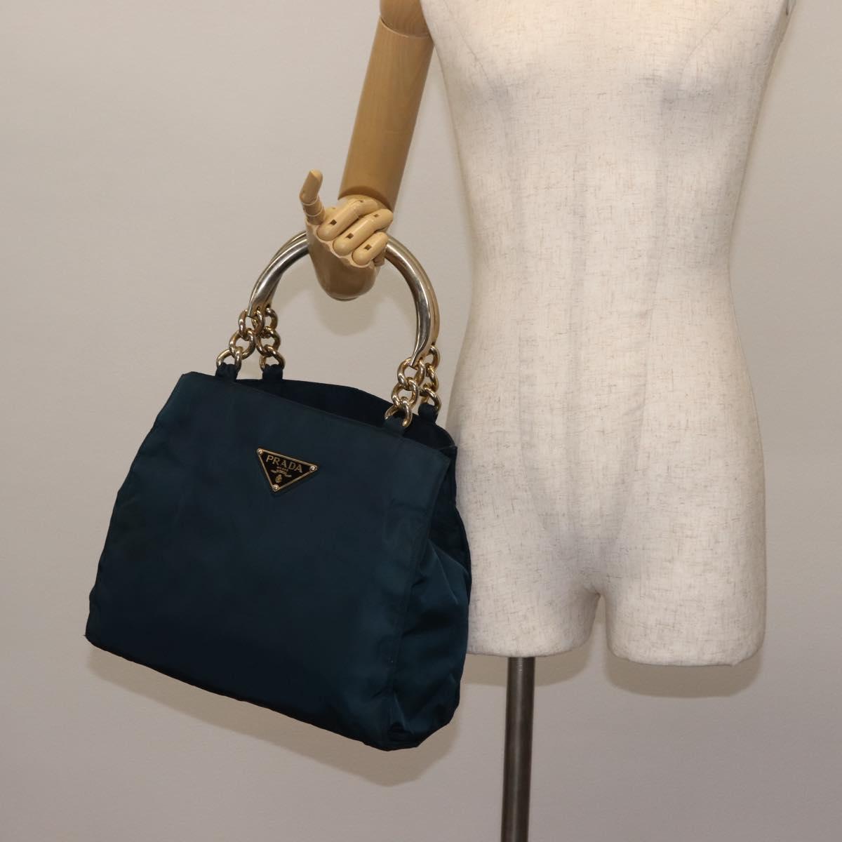 PRADA Hand Bag Nylon Blue Gold Auth 146014