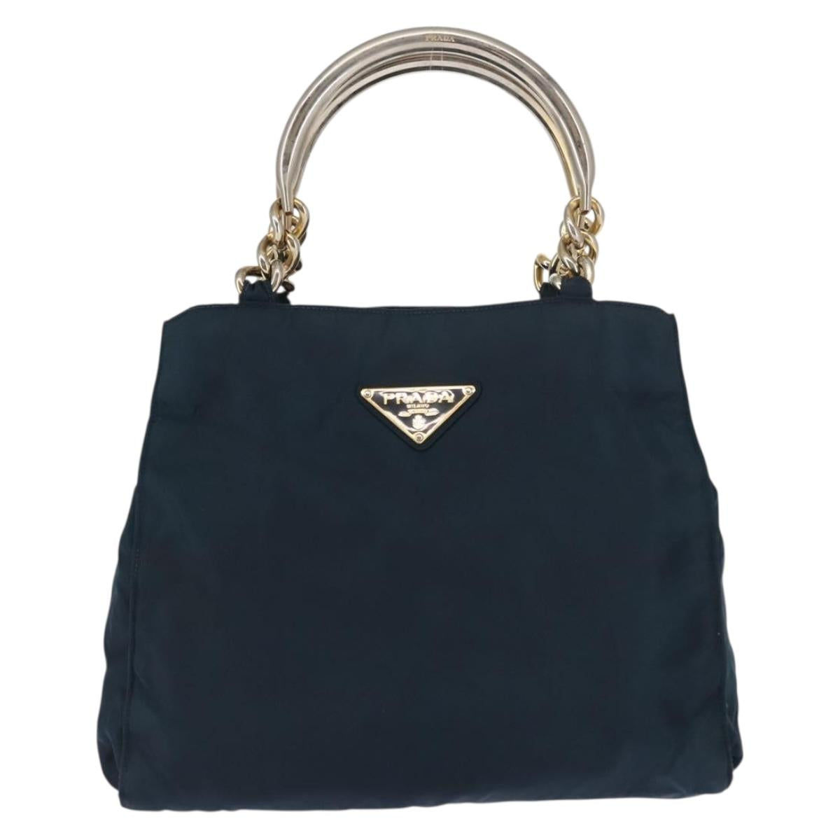 PRADA Hand Bag Nylon Blue Gold Auth 146014