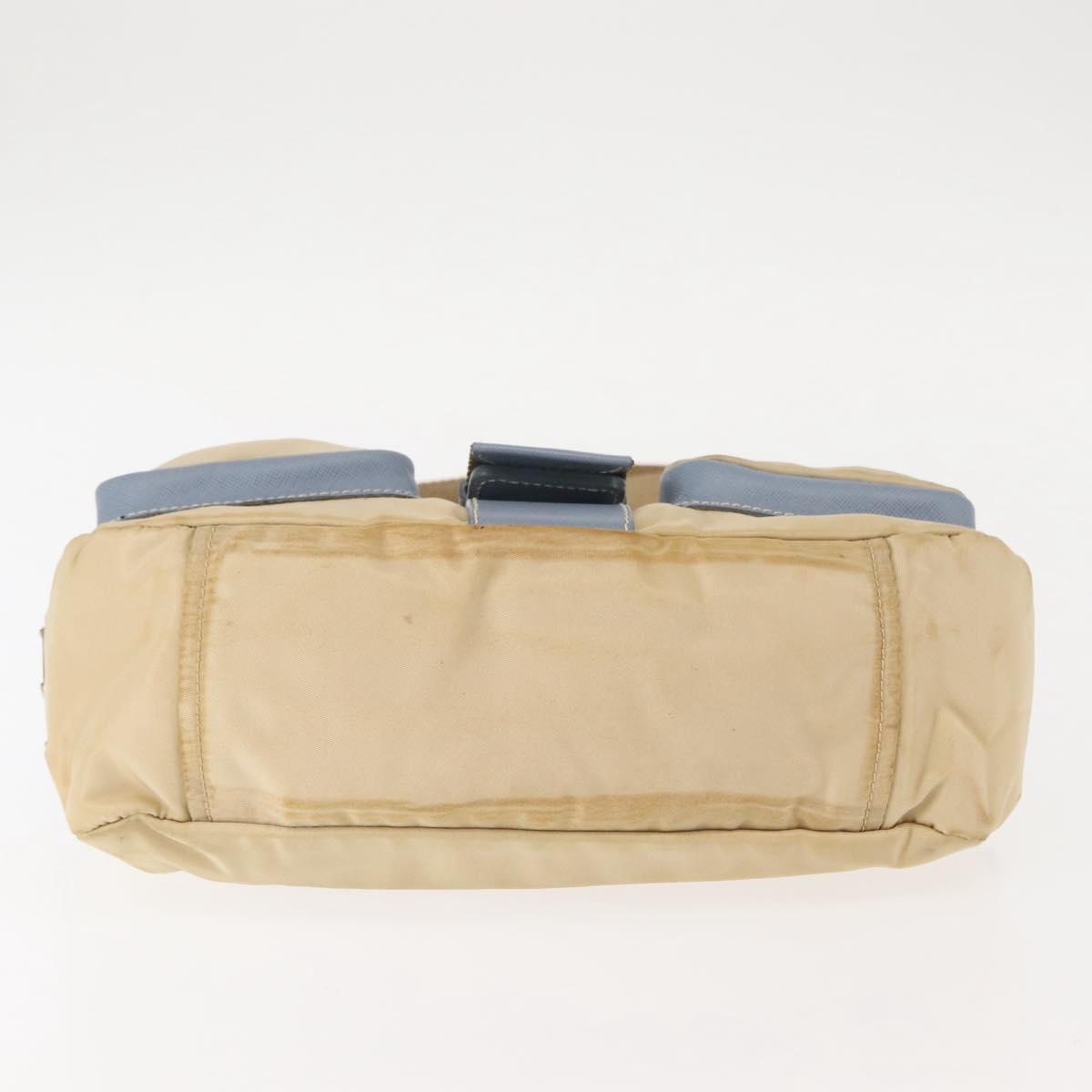 PRADA Shoulder Bag Nylon Beige Silver Auth 146015