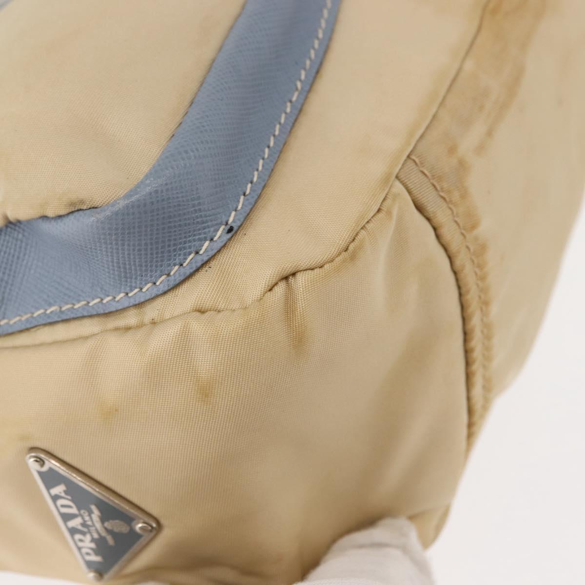 PRADA Shoulder Bag Nylon Beige Silver Auth 146015