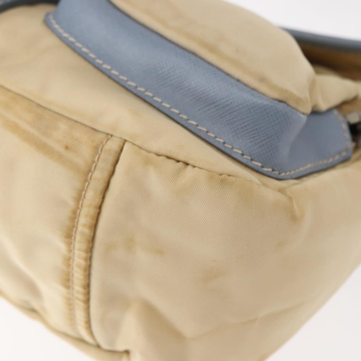 PRADA Shoulder Bag Nylon Beige Silver Auth 146015