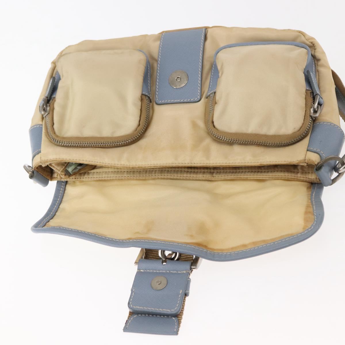 PRADA Shoulder Bag Nylon Beige Silver Auth 146015