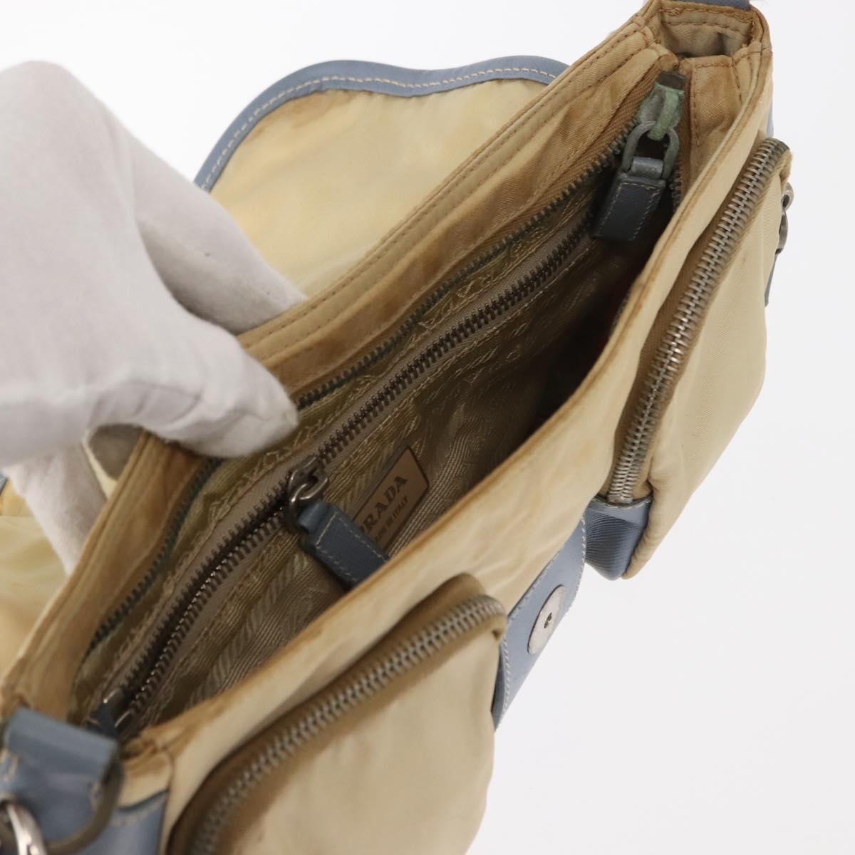 PRADA Shoulder Bag Nylon Beige Silver Auth 146015