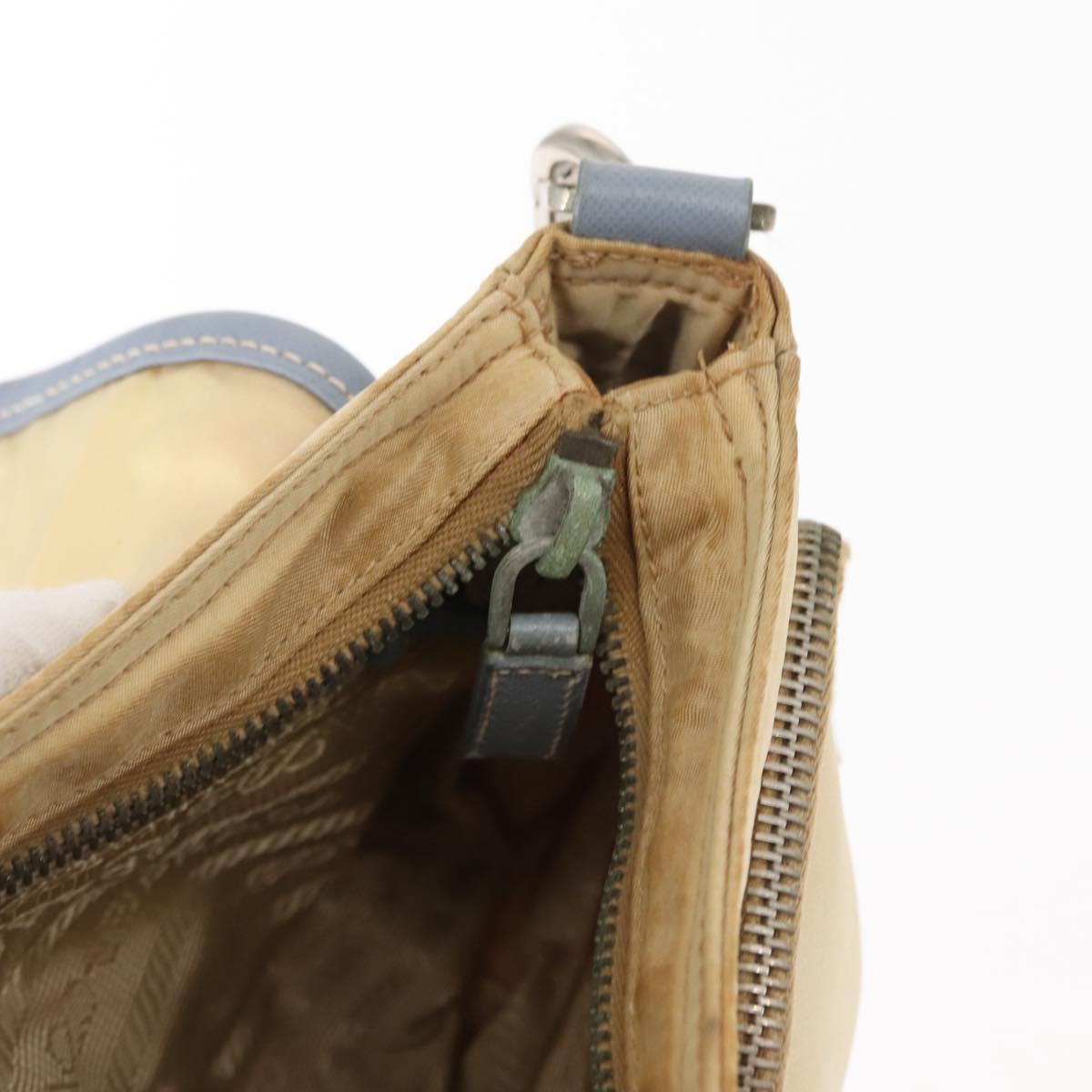 PRADA Shoulder Bag Nylon Beige Silver Auth 146015