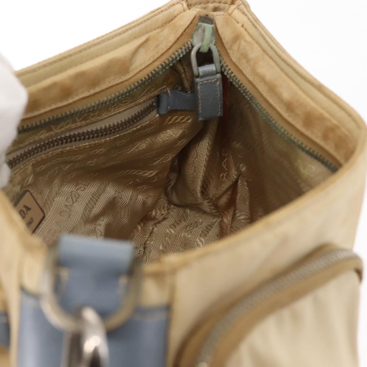 PRADA Shoulder Bag Nylon Beige Silver Auth 146015