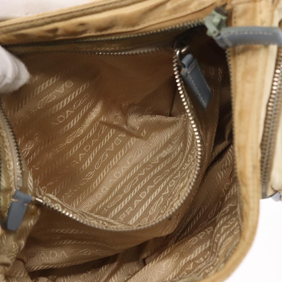 PRADA Shoulder Bag Nylon Beige Silver Auth 146015