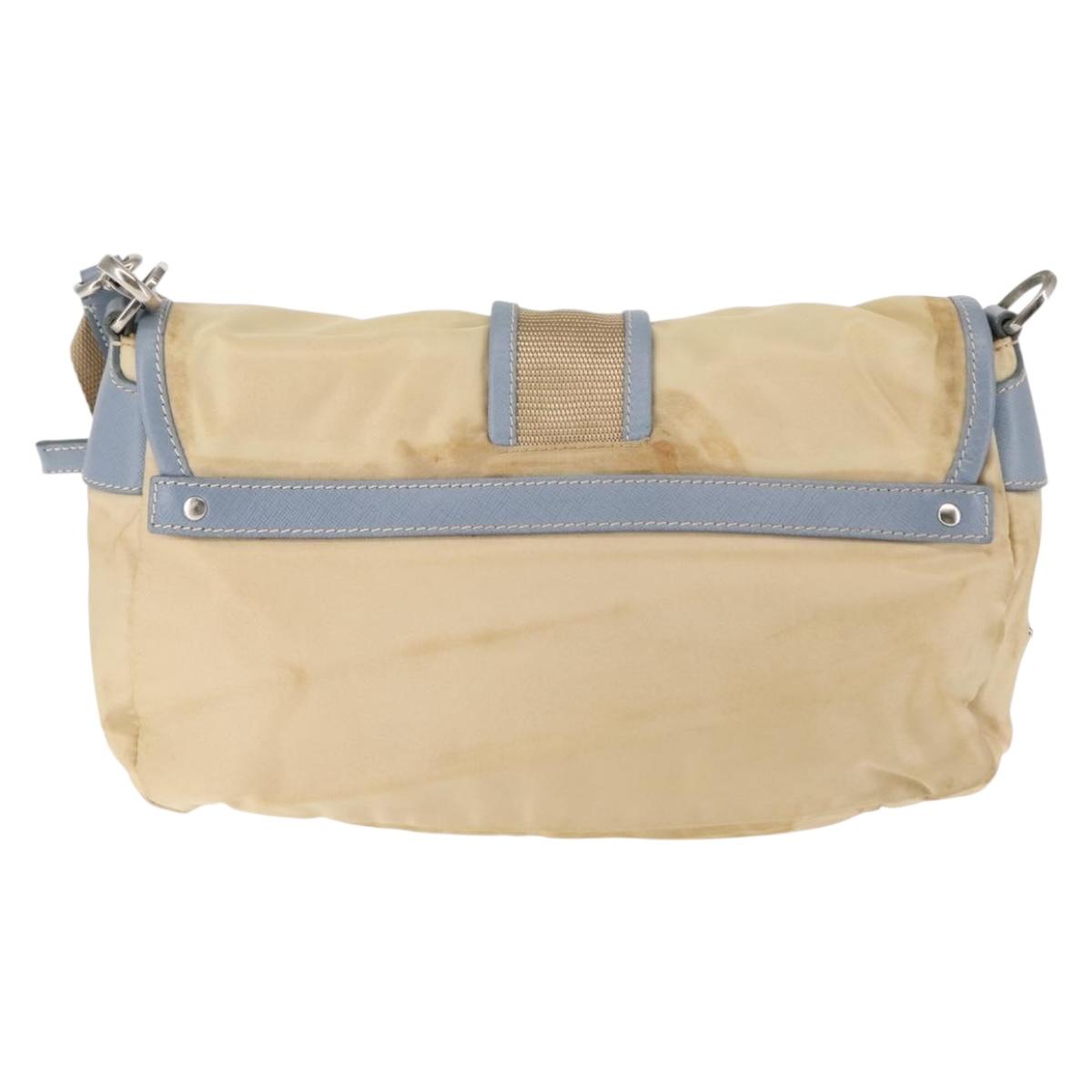 PRADA Shoulder Bag Nylon Beige Silver Auth 146015