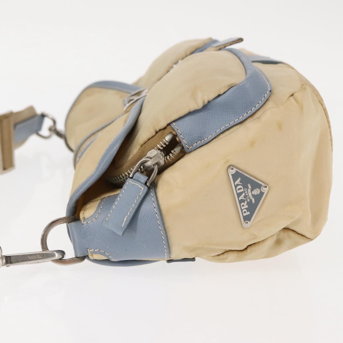 PRADA Shoulder Bag Nylon Beige Silver Auth 146015