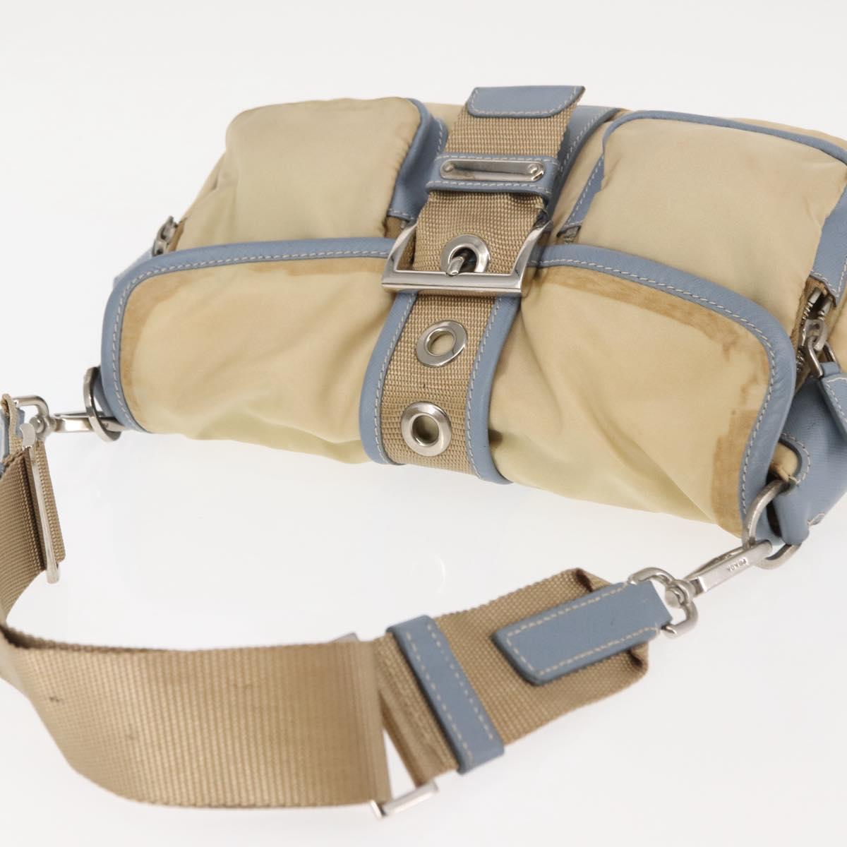 PRADA Shoulder Bag Nylon Beige Silver Auth 146015