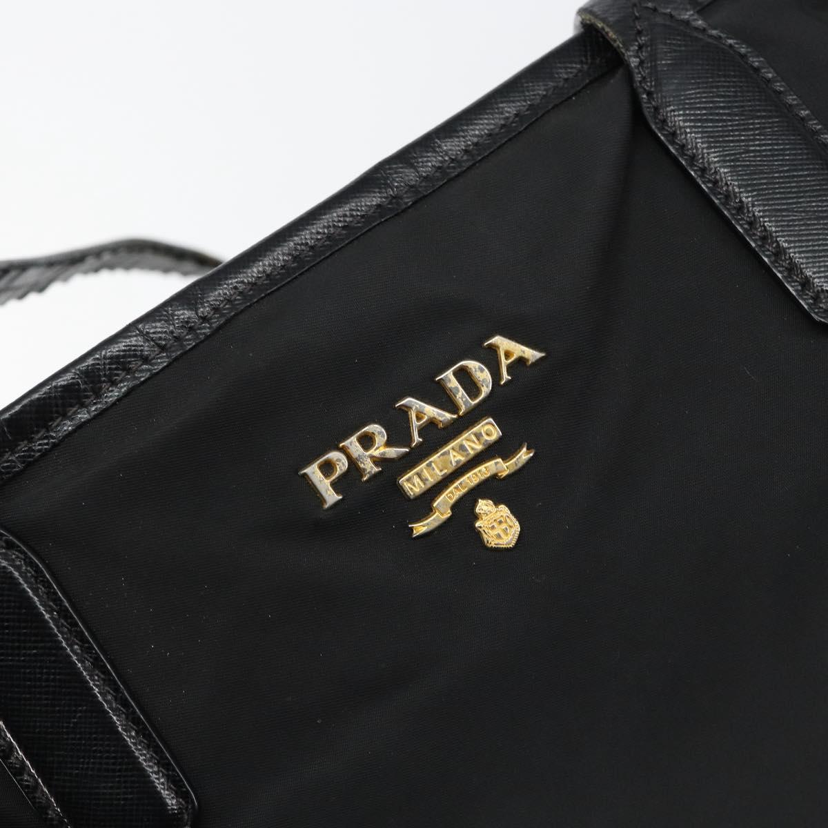 PRADA Tote Bag Nylon Black Gold Auth 146016