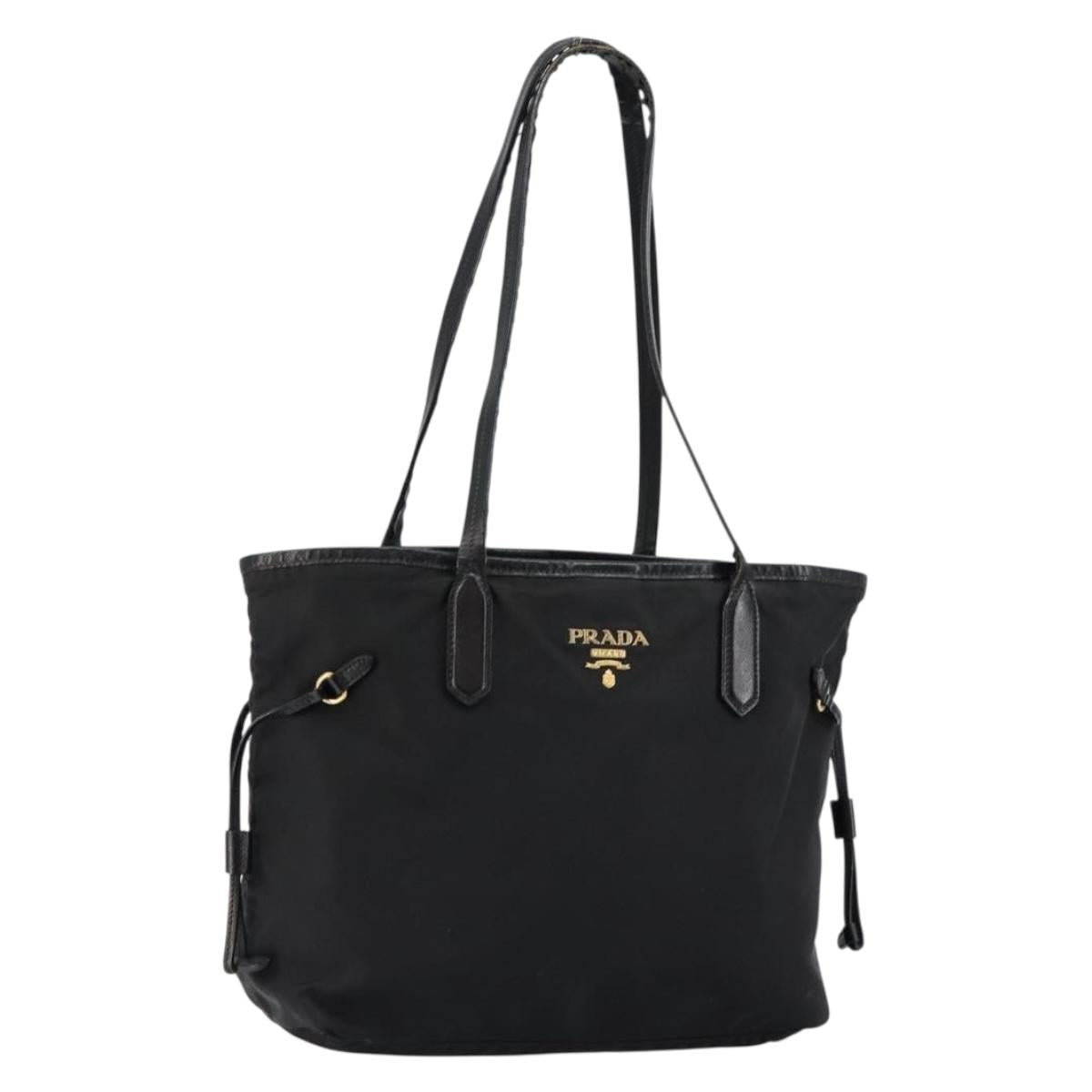 PRADA Tote Bag Nylon Black Gold Auth 146016
