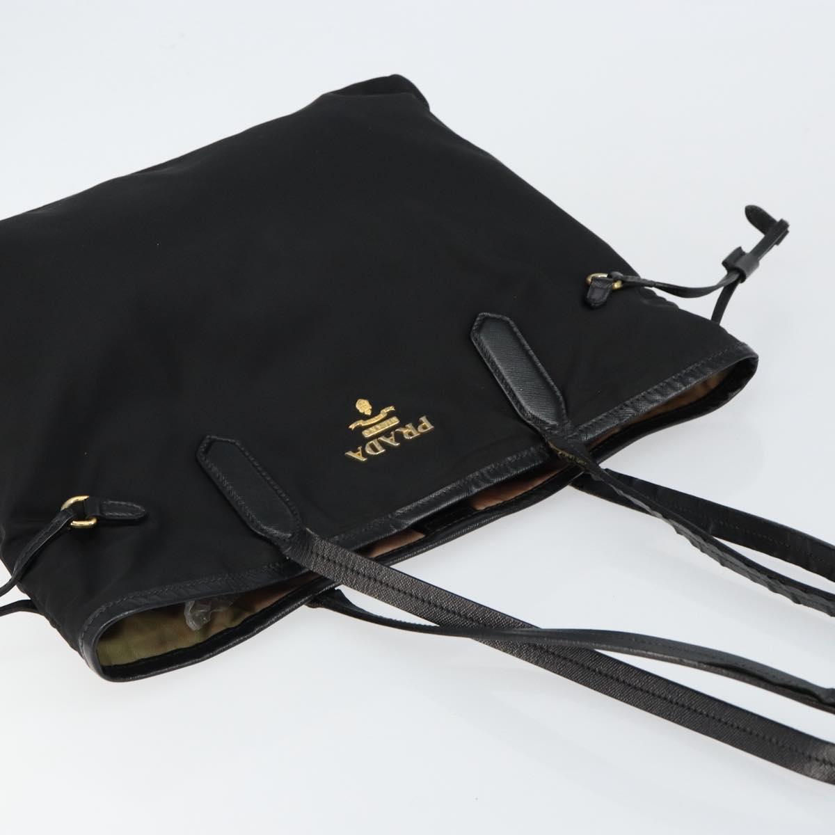 PRADA Tote Bag Nylon Black Gold Auth 146016