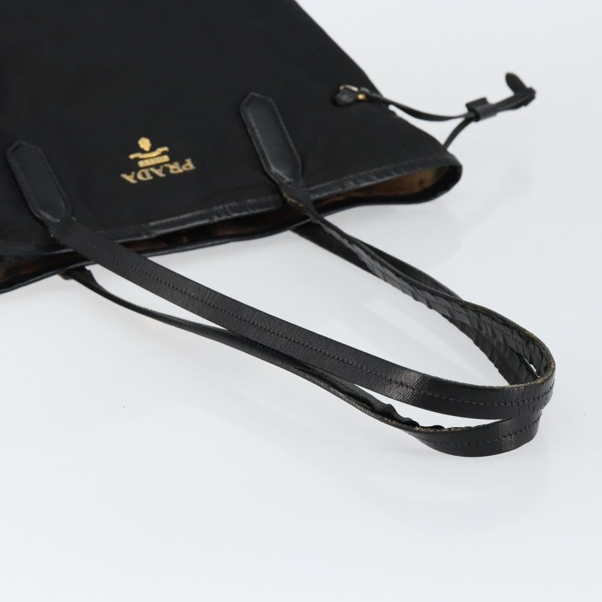 PRADA Tote Bag Nylon Black Gold Auth 146016
