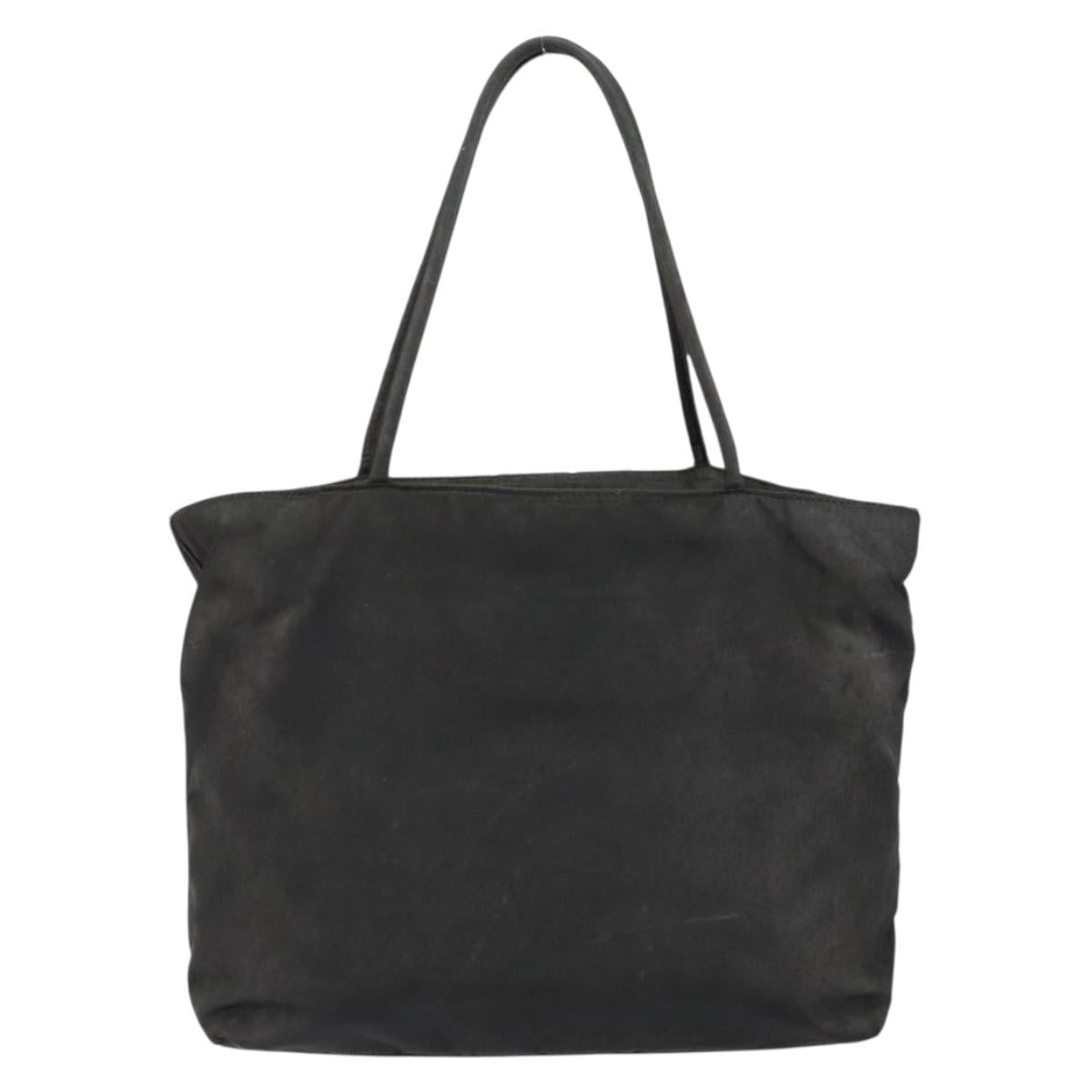 PRADA Tote Bag Nylon Black Silver Auth 146017