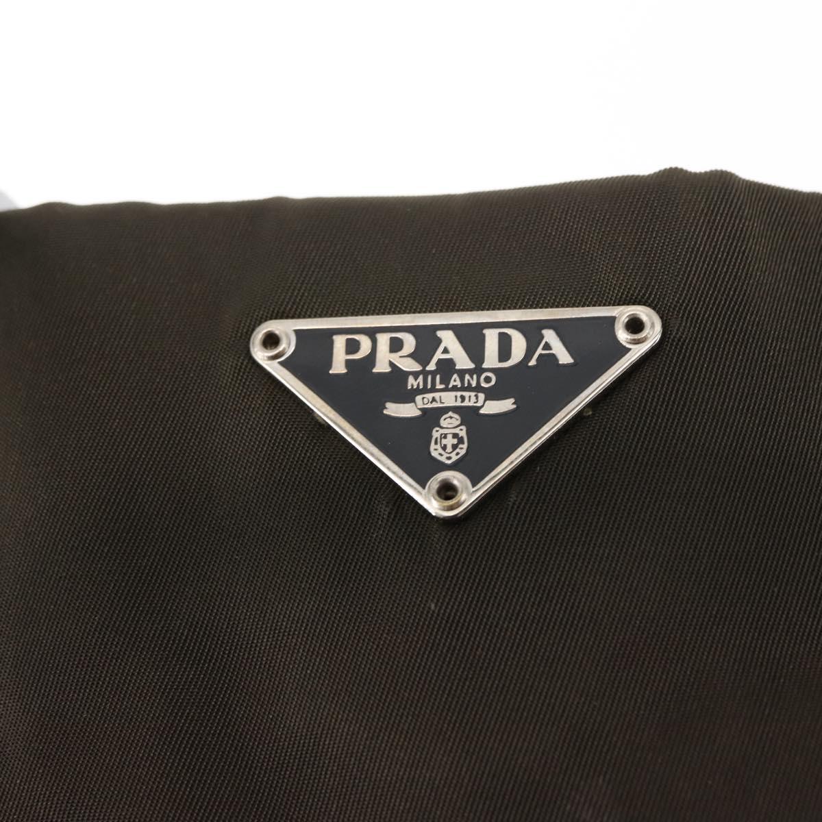 PRADA Tote Bag Nylon Khaki Silver Auth 146018