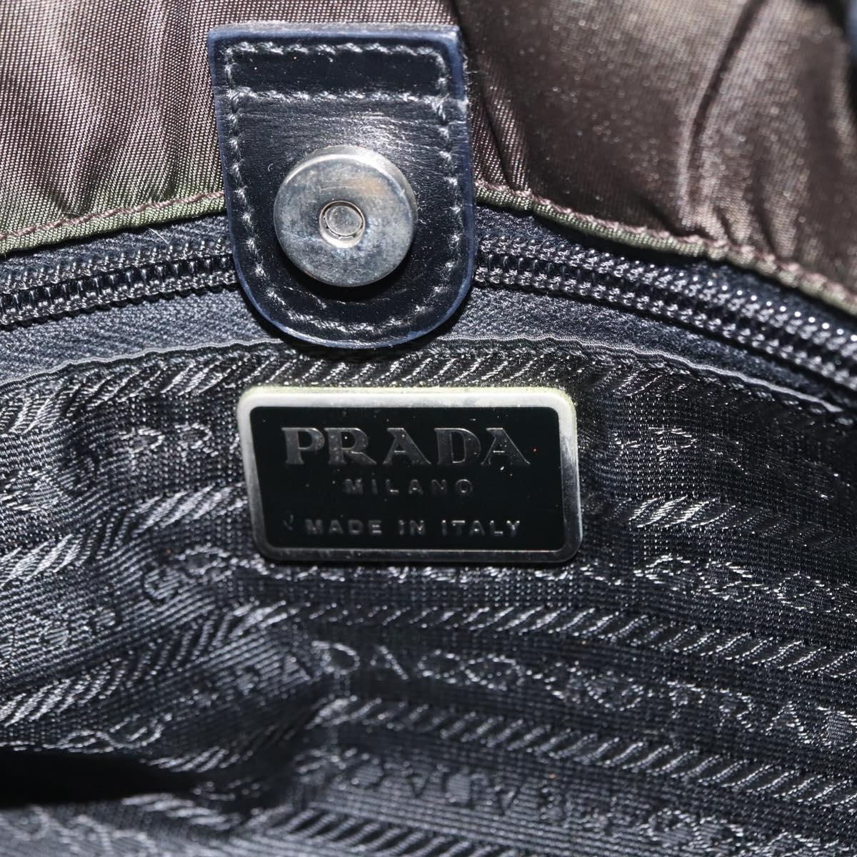 PRADA Tote Bag Nylon Khaki Silver Auth 146018