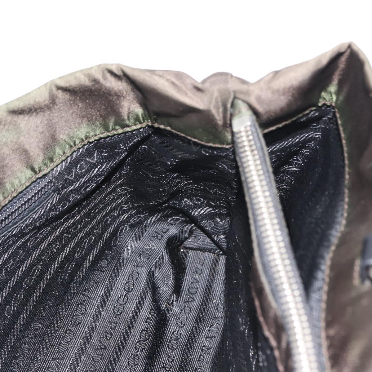 PRADA Tote Bag Nylon Khaki Silver Auth 146018