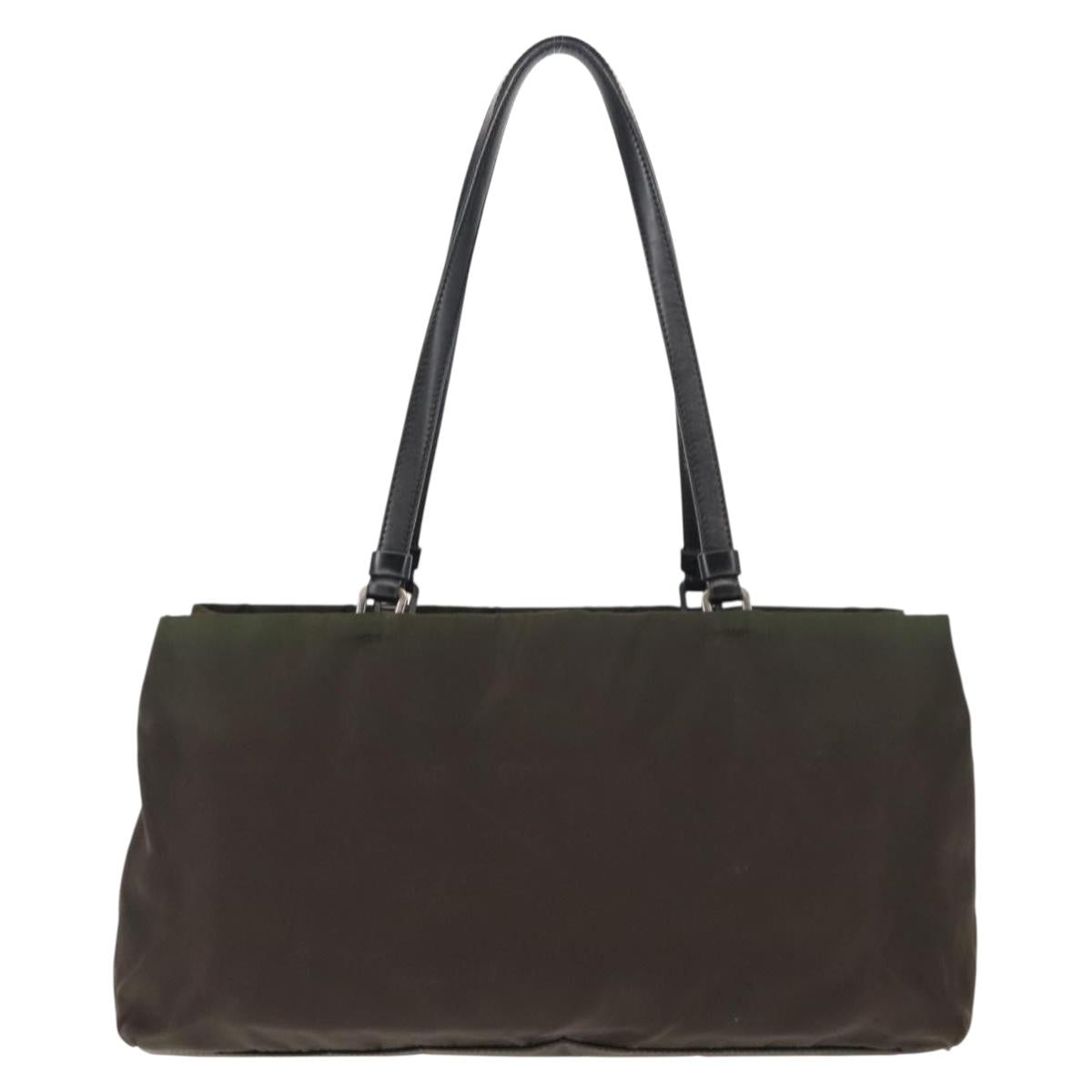 PRADA Tote Bag Nylon Khaki Silver Auth 146018