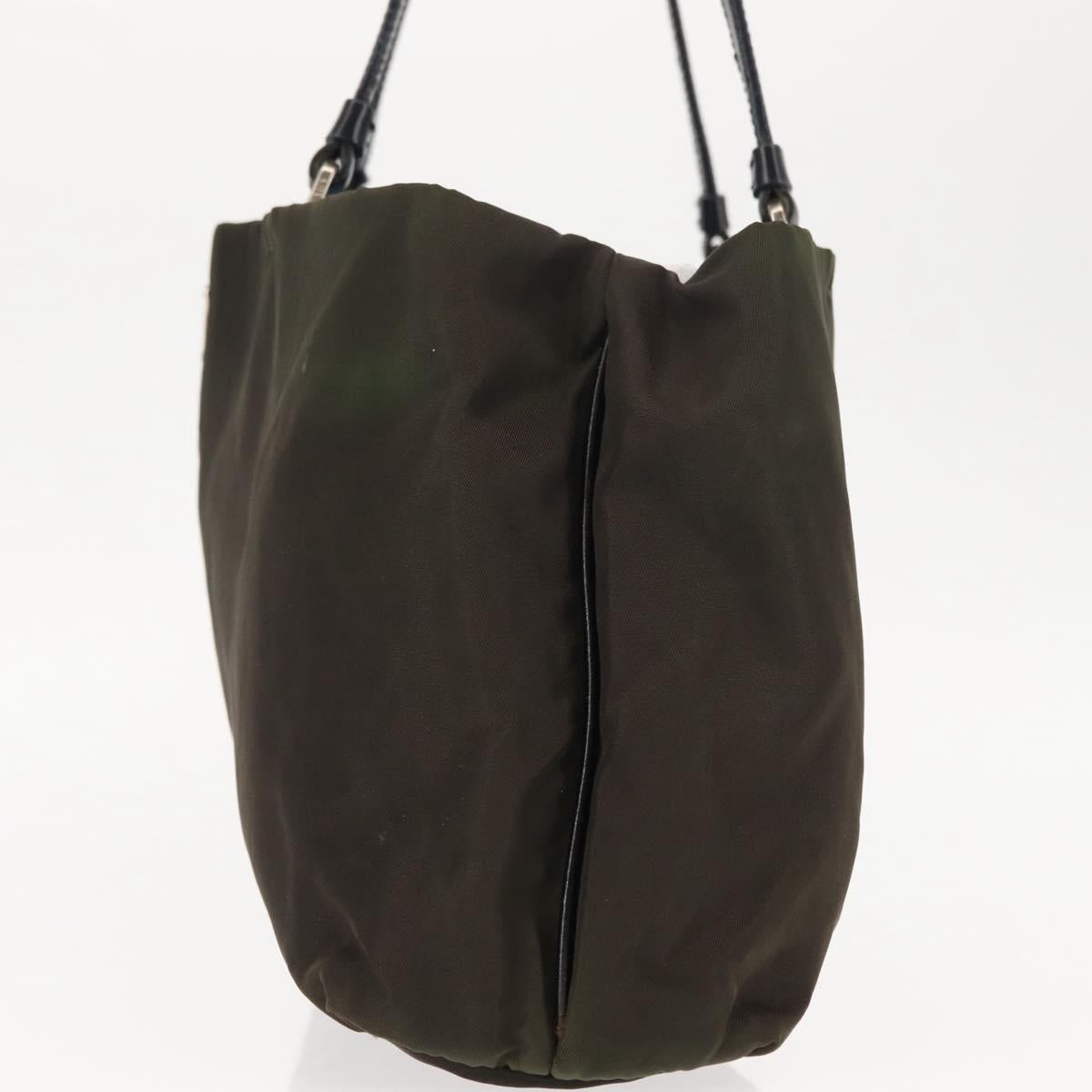 PRADA Tote Bag Nylon Khaki Silver Auth 146018