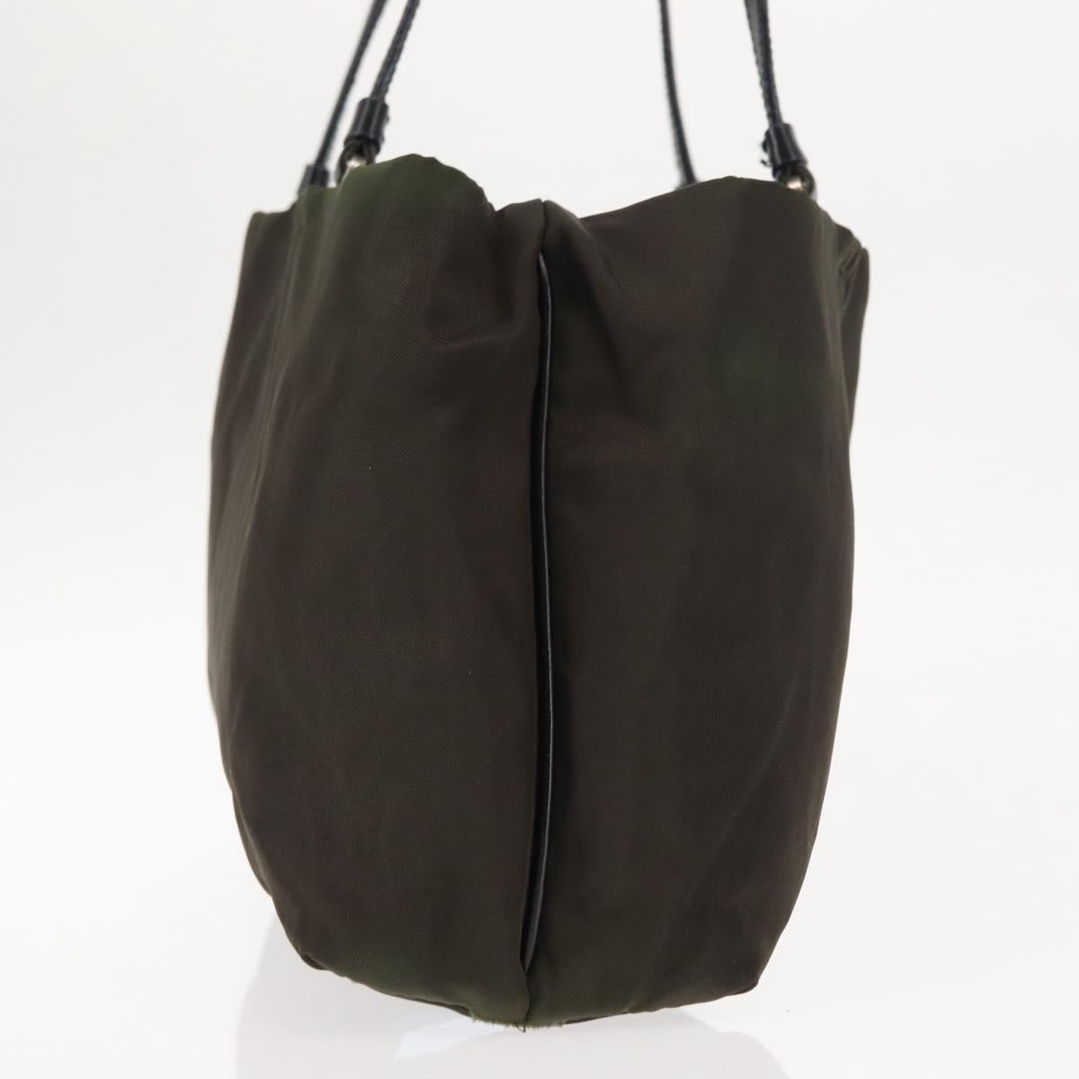 PRADA Tote Bag Nylon Khaki Silver Auth 146018
