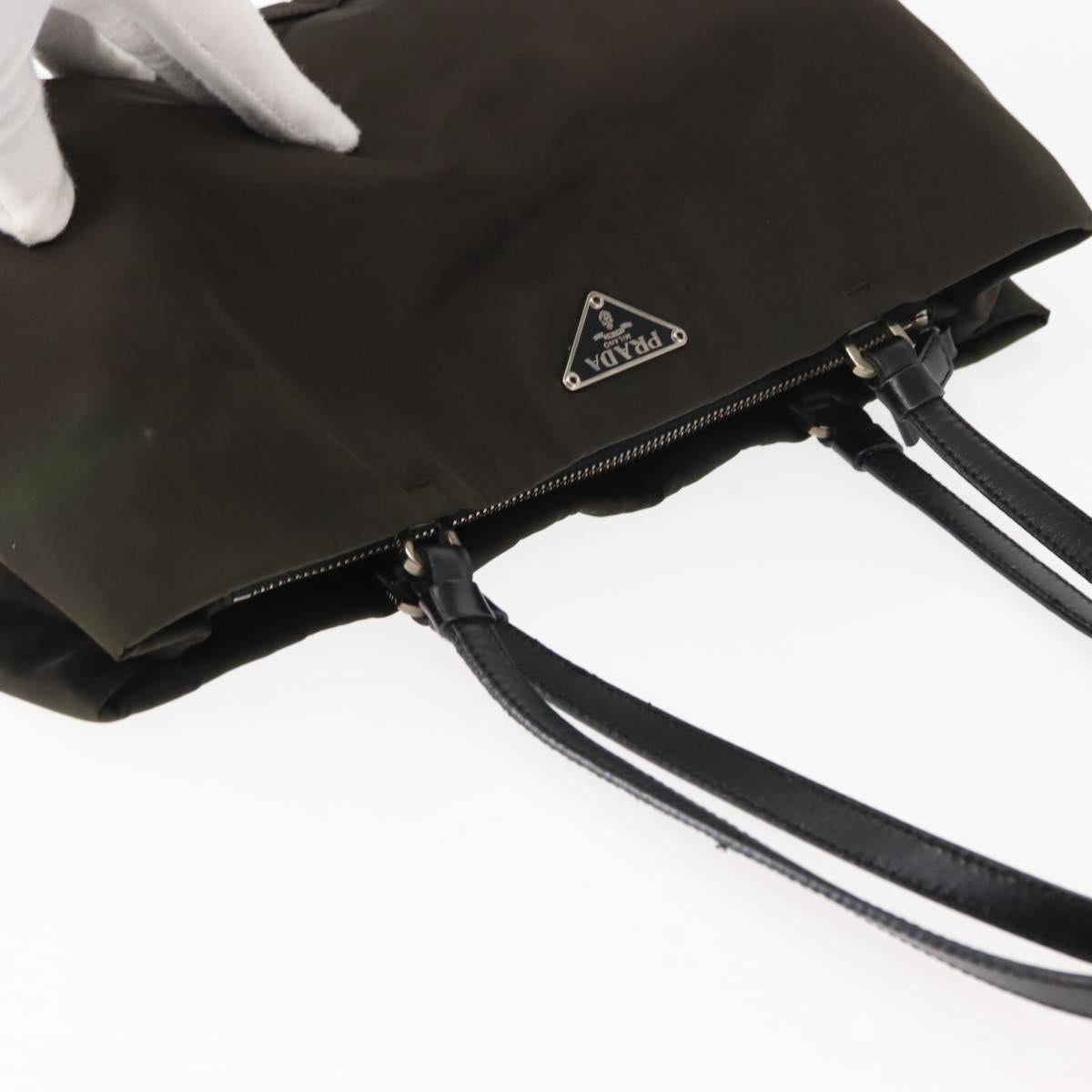 PRADA Tote Bag Nylon Khaki Silver Auth 146018