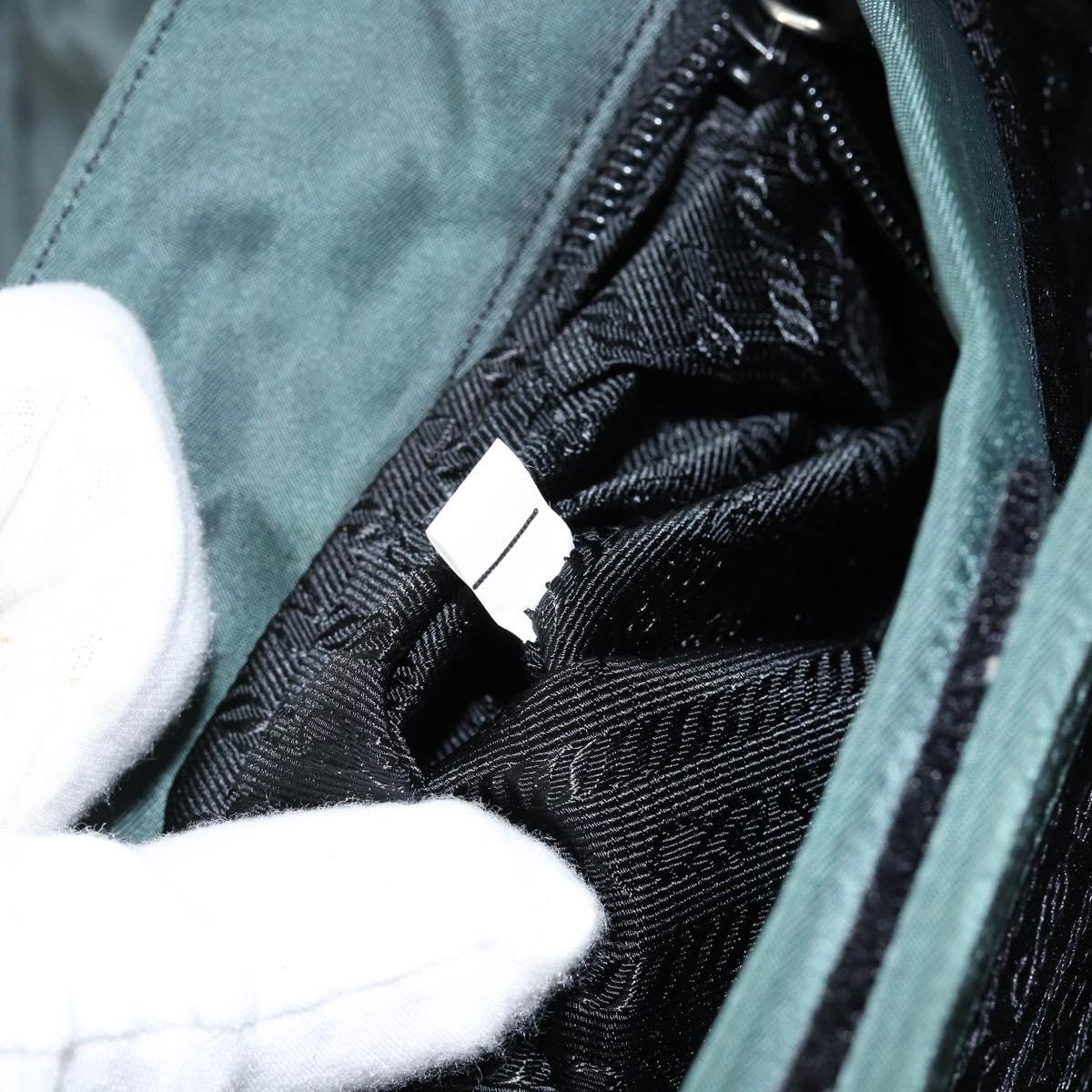 PRADA Tote Bag Nylon Green Silver Auth 146019