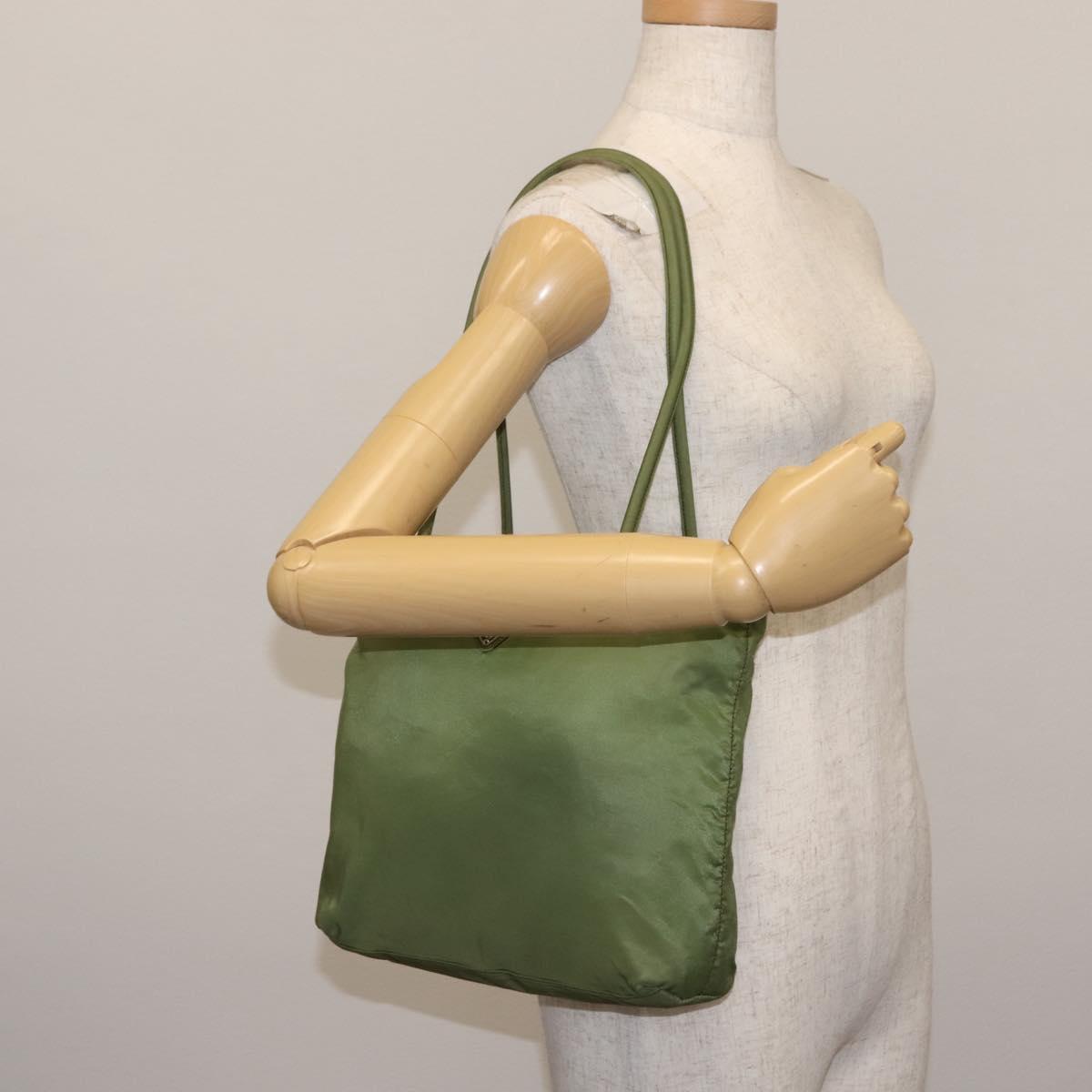 PRADA Tote Bag Nylon Green Silver Auth 146020
