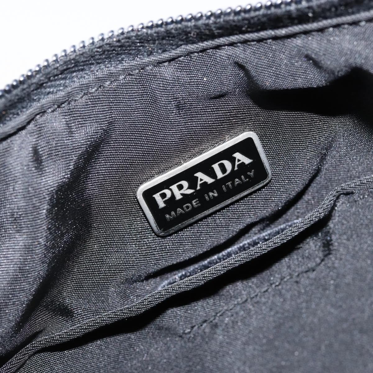 PRADA Tote Bag Nylon Black Silver Auth 146021