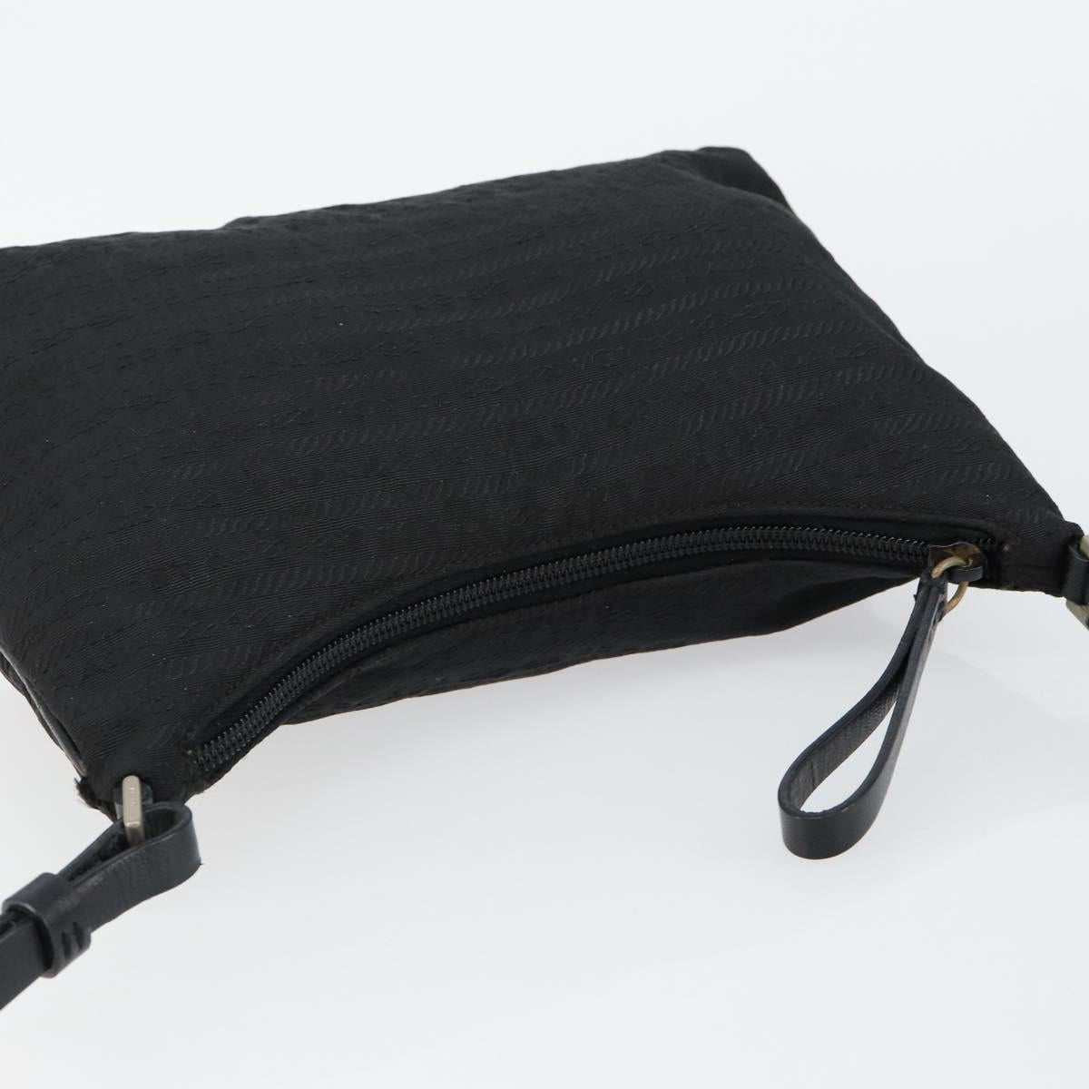 PRADA Tote Bag Nylon Black Silver Auth 146021