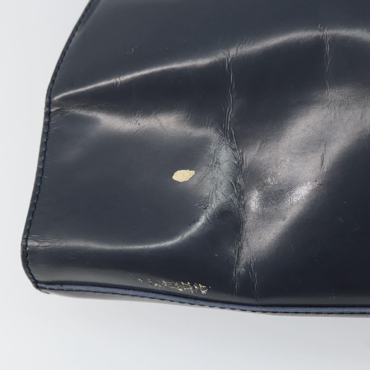 PRADA Tote Bag Enamel Navy Silver Auth 146022