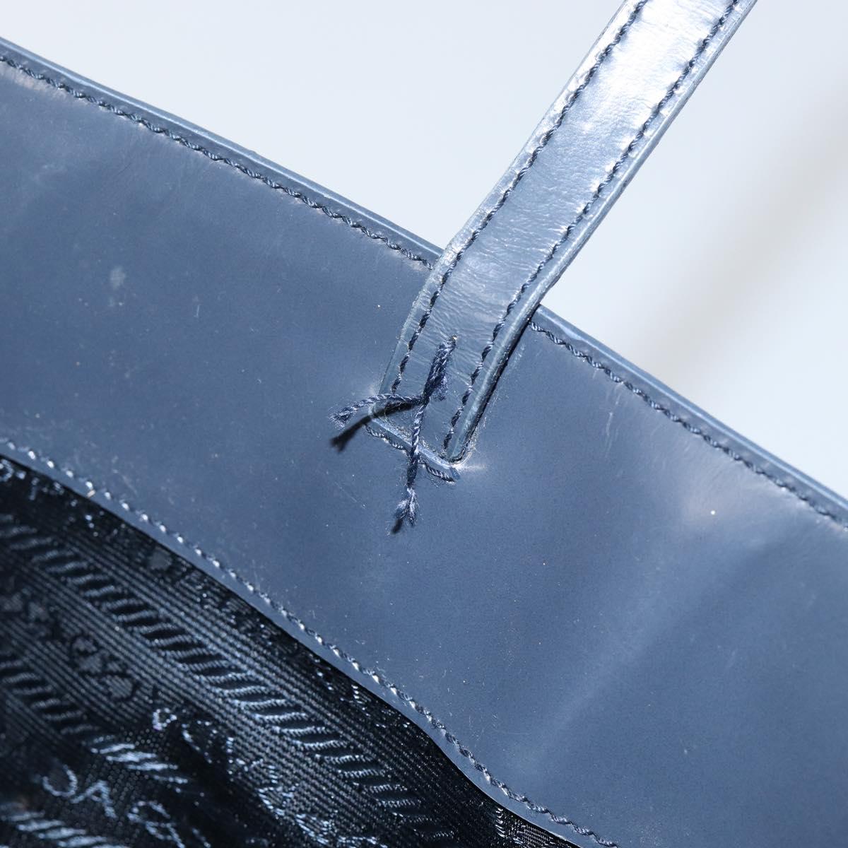 PRADA Tote Bag Enamel Navy Silver Auth 146022
