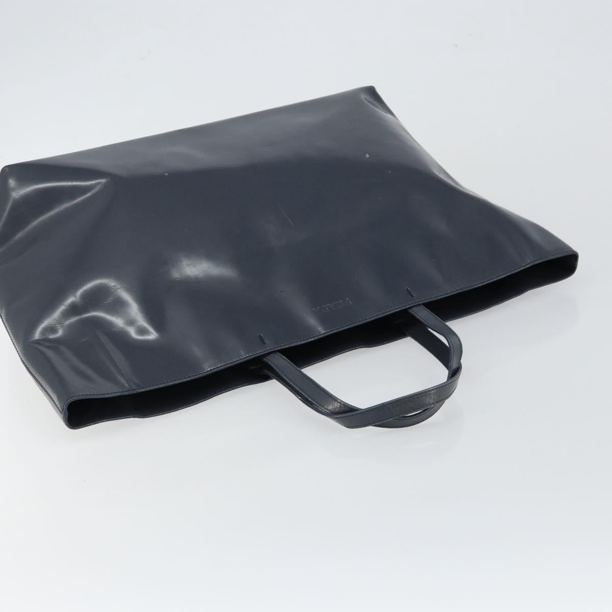 PRADA Tote Bag Enamel Navy Silver Auth 146022
