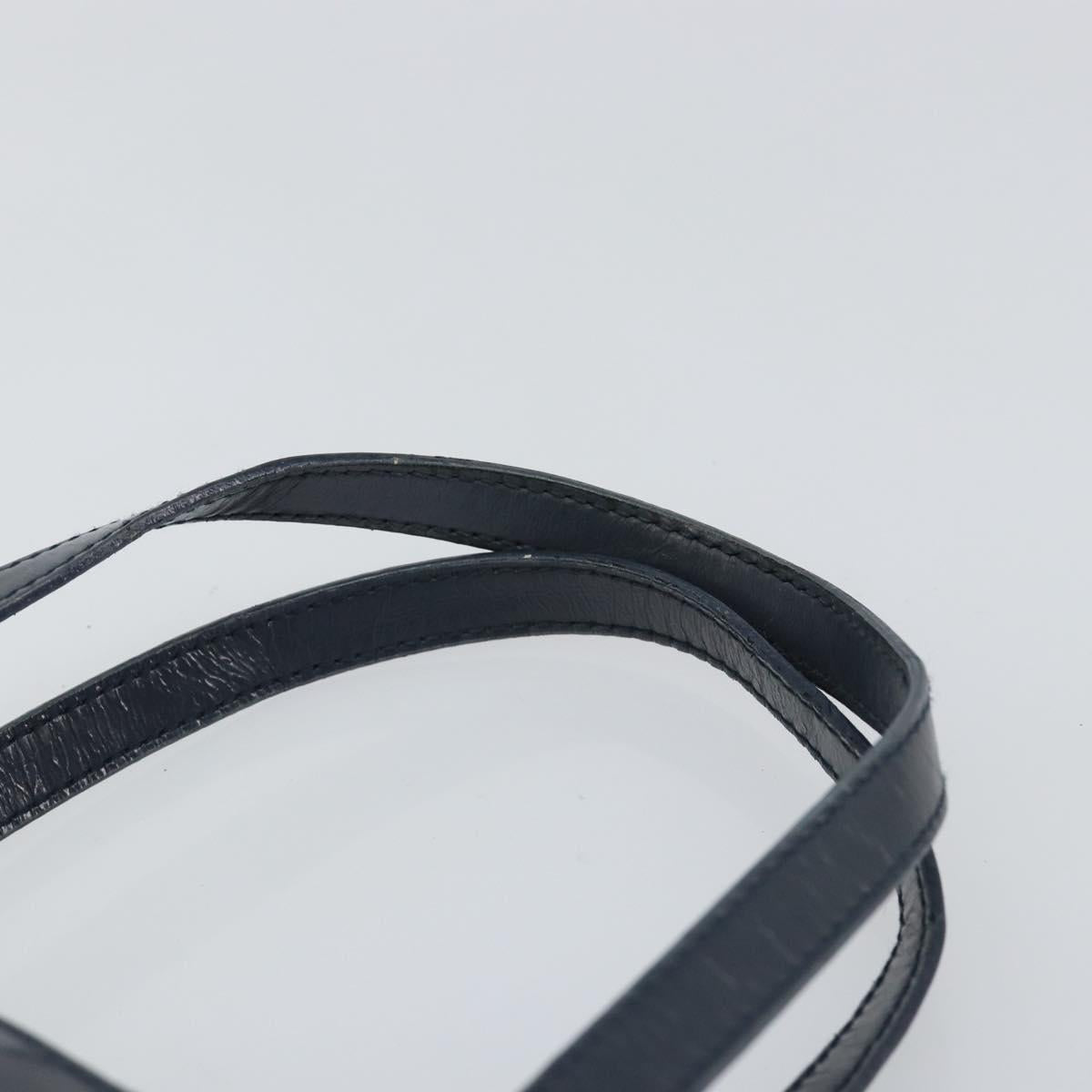 PRADA Tote Bag Enamel Navy Silver Auth 146022