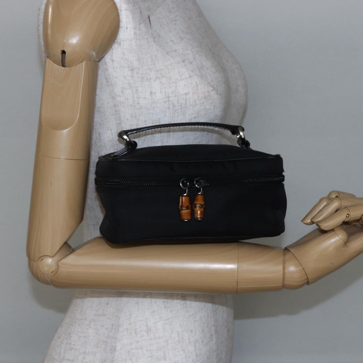 GUCCI Bamboo Vanity Hand Bag Nylon Black Silver 032 1956 0151 Auth 146043