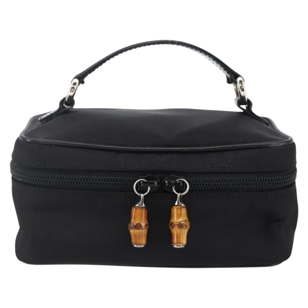 GUCCI Bamboo Vanity Hand Bag Nylon Black Silver 032 1956 0151 Auth 146043