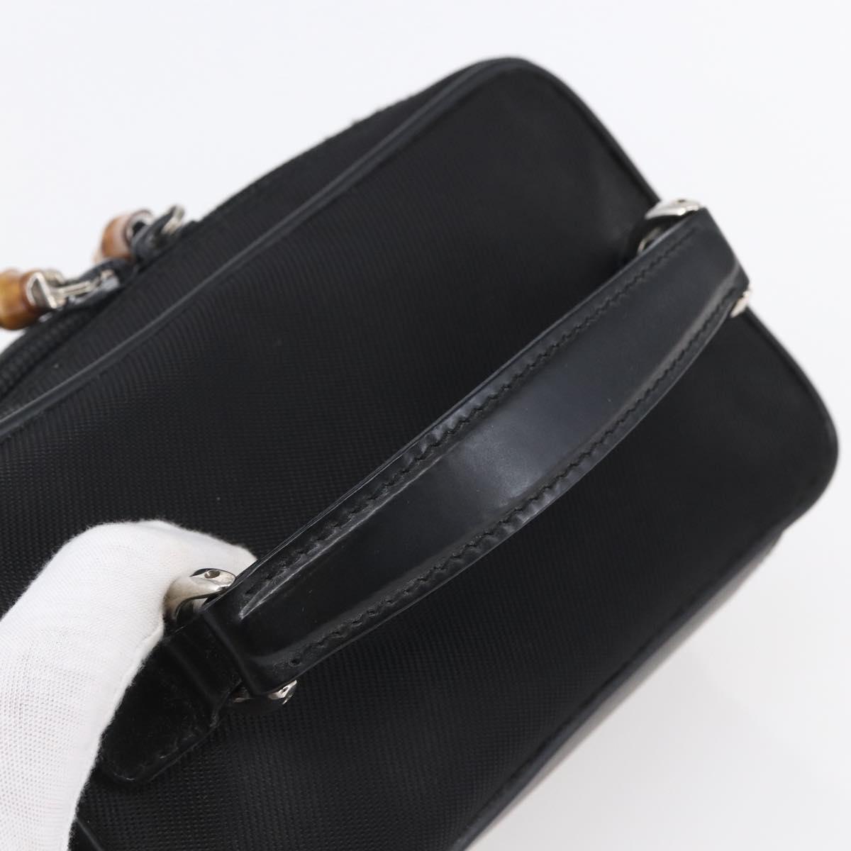 GUCCI Bamboo Vanity Hand Bag Nylon Black Silver 032 1956 0151 Auth 146043