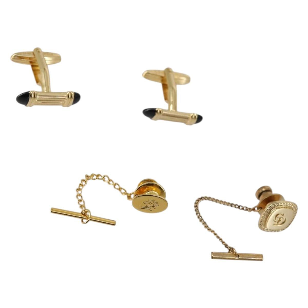 Christian Dior Nek Tie Pin Titanic metal 2Set Gold Tone Auth 146044