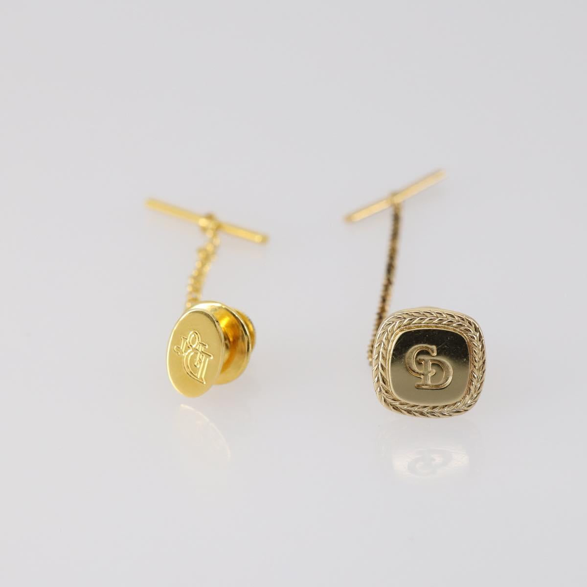 Christian Dior Nek Tie Pin Titanic metal 2Set Gold Tone Auth 146044