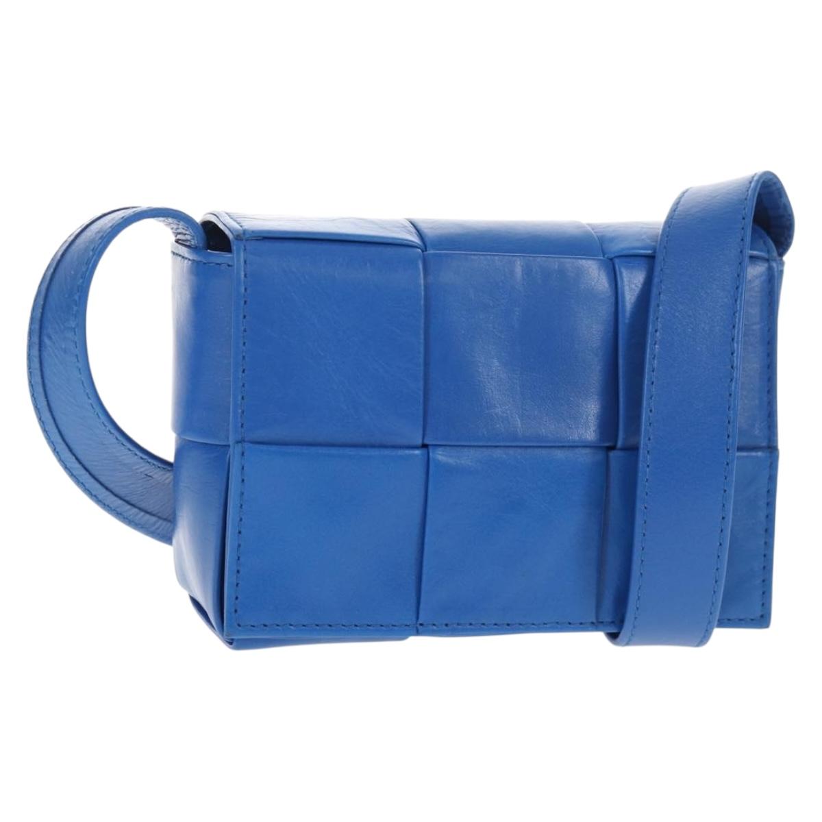 BOTTEGA VENETA MAXI INTRECCIATO Cassette Shoulder Bag Leather Blue Auth 146045V