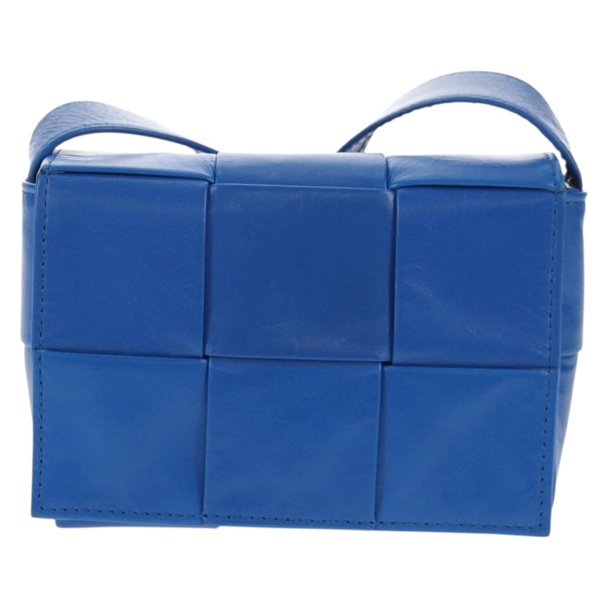 BOTTEGA VENETA MAXI INTRECCIATO Cassette Shoulder Bag Leather Blue Auth 146045V