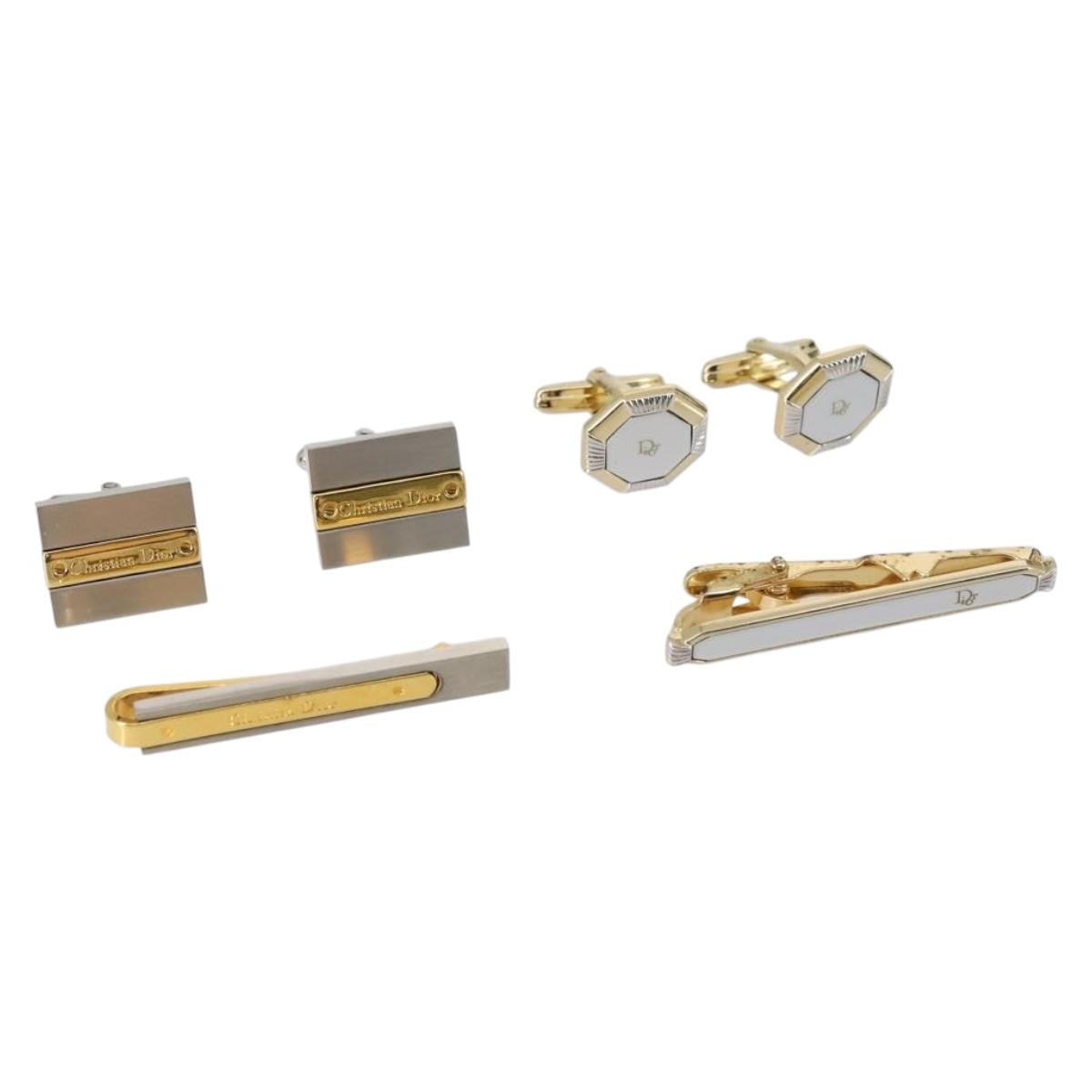 Christian Dior Nek Tie Pin Cuffs metal 2Set Gold Tone Auth 146047