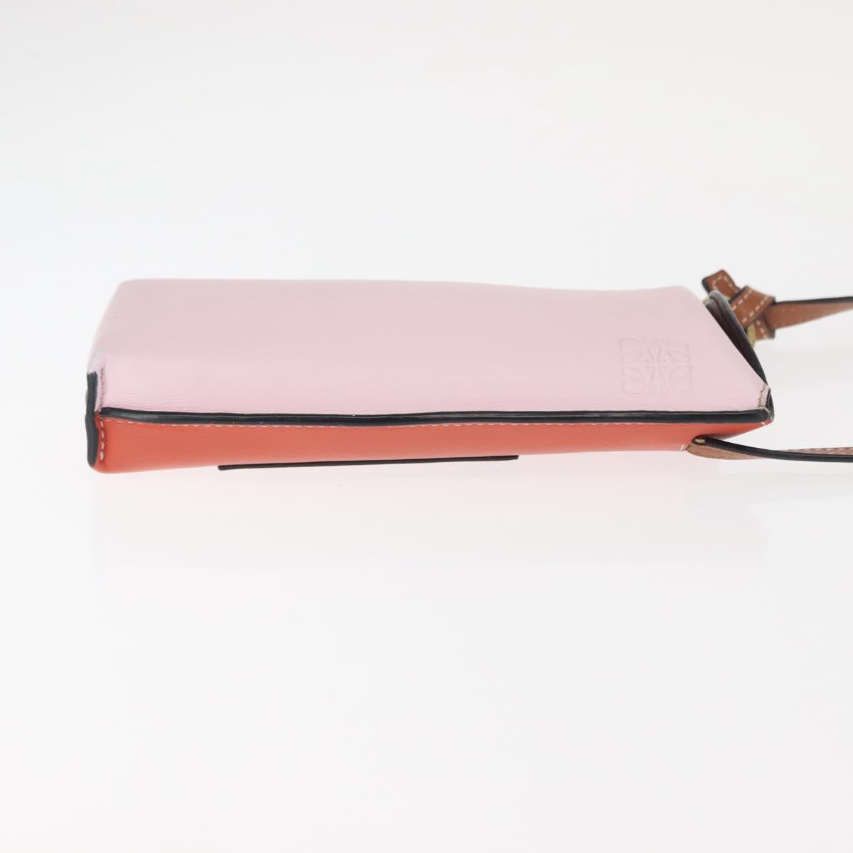 LOEWE Anagram Phone Shoulder Pouch Leather Gold Pink Orange Auth 146048