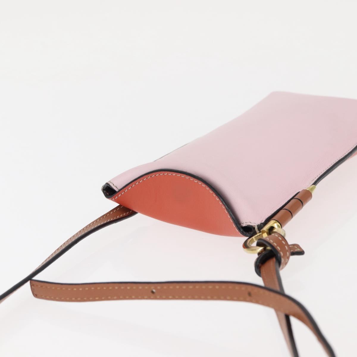 LOEWE Anagram Phone Shoulder Pouch Leather Gold Pink Orange Auth 146048