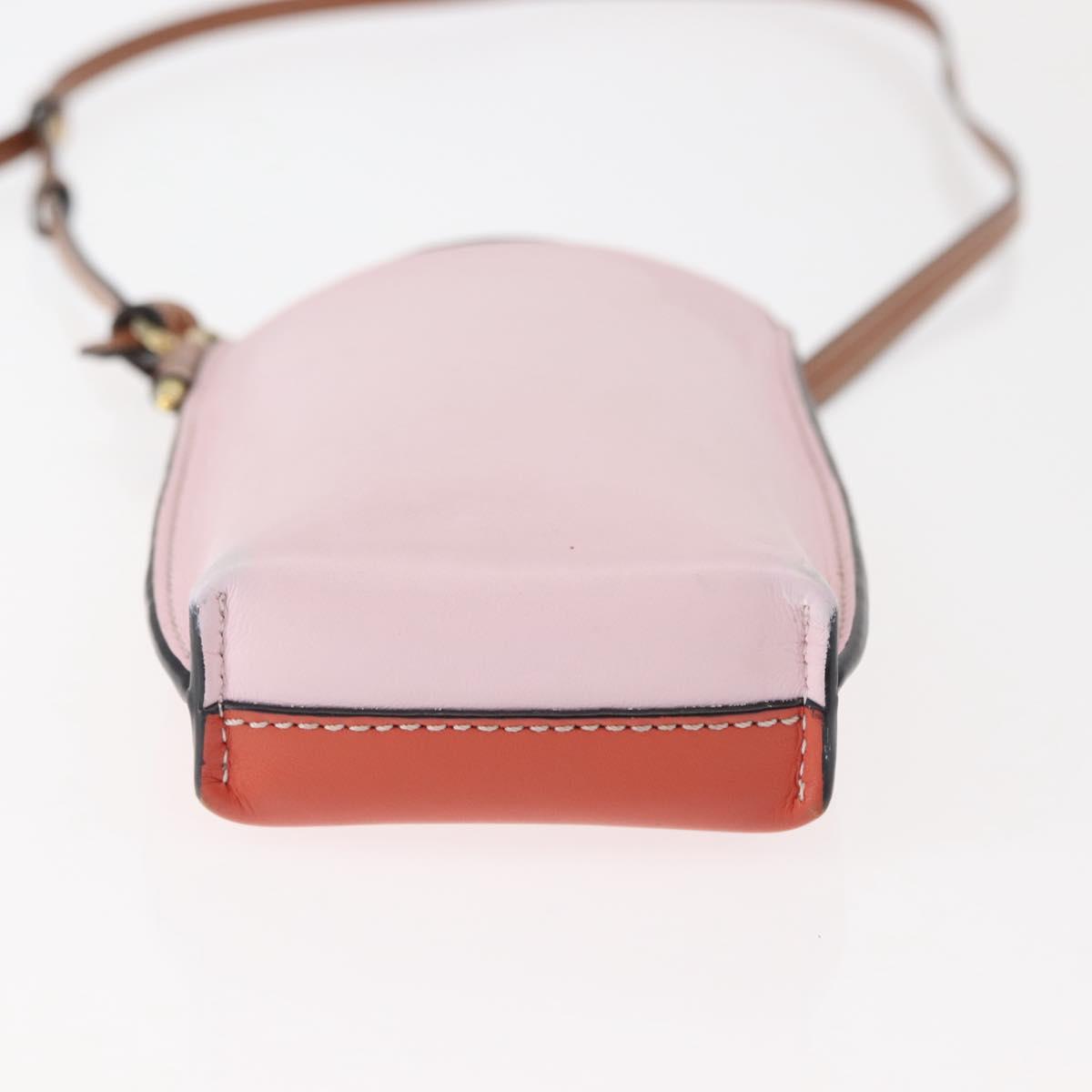 LOEWE Anagram Phone Shoulder Pouch Leather Gold Pink Orange Auth 146048