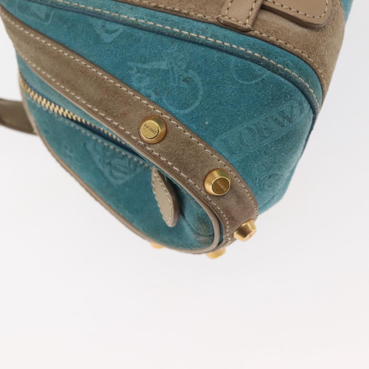 LOEWE 160th Anniversary Model Hand Bag Suede Turquoise Blue Gold Auth 146049