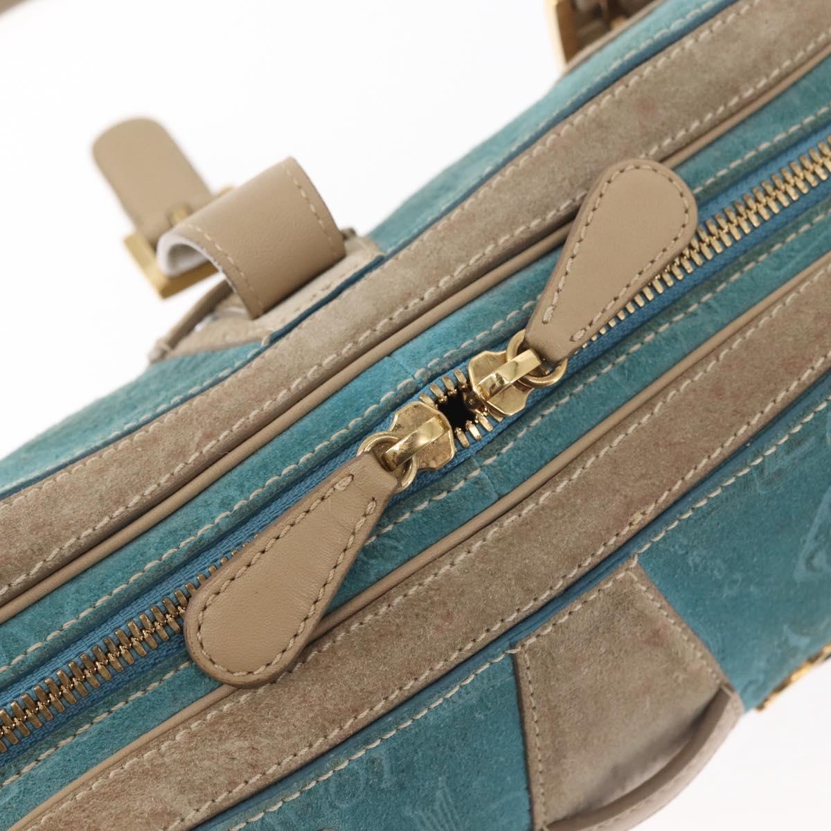 LOEWE 160th Anniversary Model Hand Bag Suede Turquoise Blue Gold Auth 146049