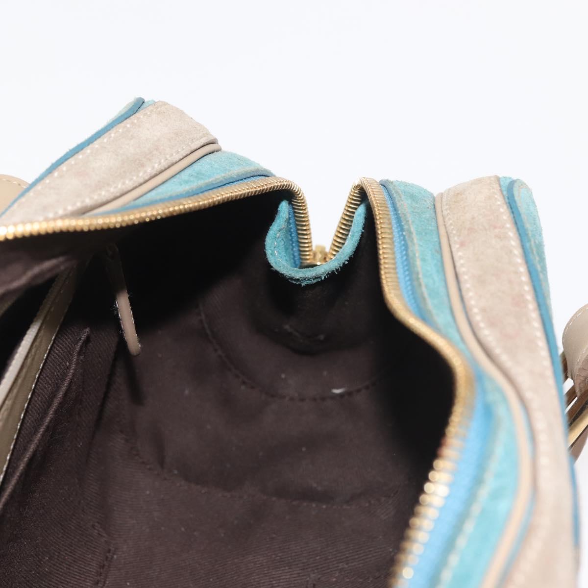 LOEWE 160th Anniversary Model Hand Bag Suede Turquoise Blue Gold Auth 146049