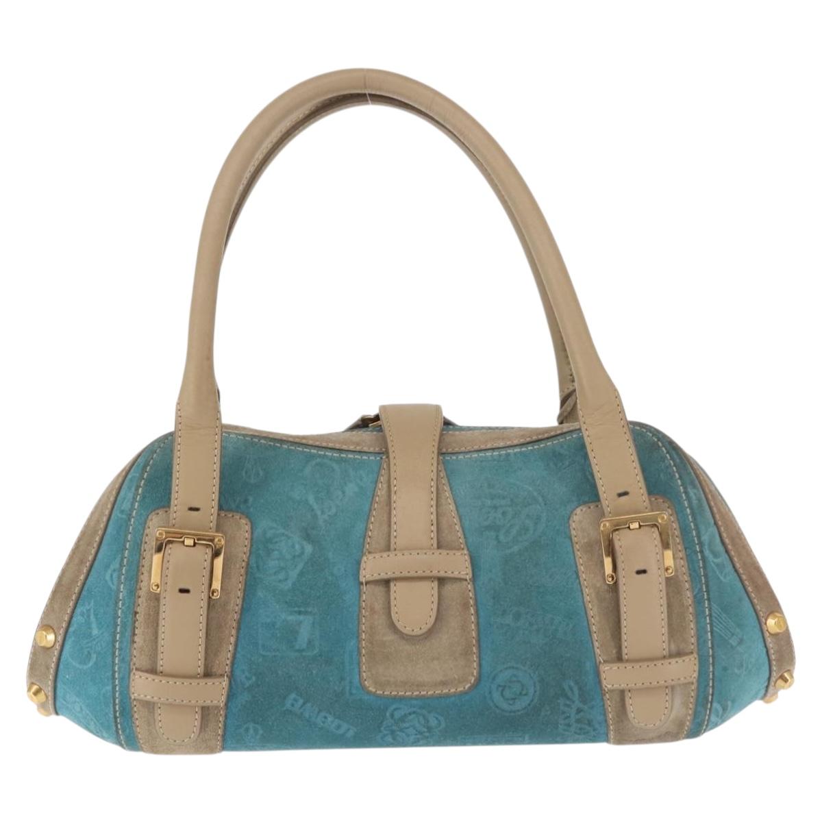 LOEWE 160th Anniversary Model Hand Bag Suede Turquoise Blue Gold Auth 146049