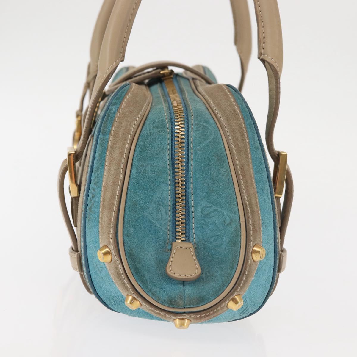 LOEWE 160th Anniversary Model Hand Bag Suede Turquoise Blue Gold Auth 146049